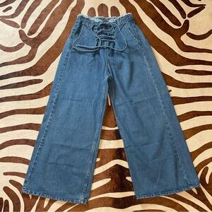 Lace Up Pull On Wide Leg High Waist Jeans Size Medium
